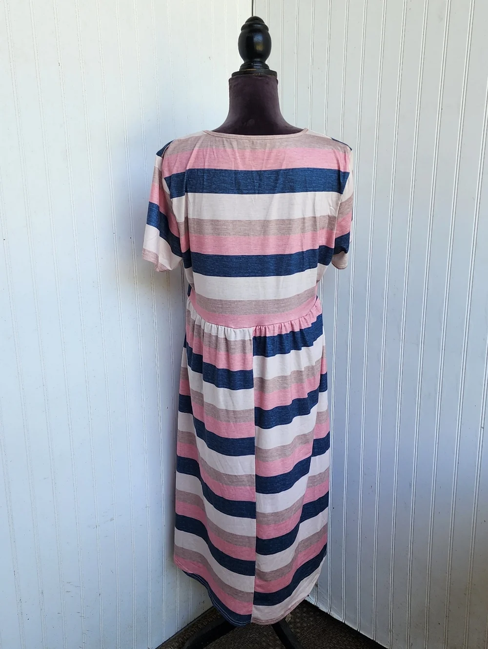 Emery Rose Curve 2XL Pink Blue Beige Knit Stretch Short SLEEVE DRESs Button - Picture 10 of 16